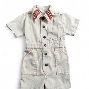 Vintage Kids Beige Button-Up Romper